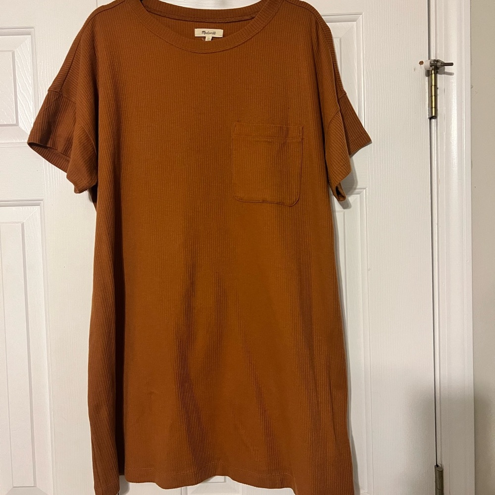 Madewell Rust Brown Ribbed Midi Dress